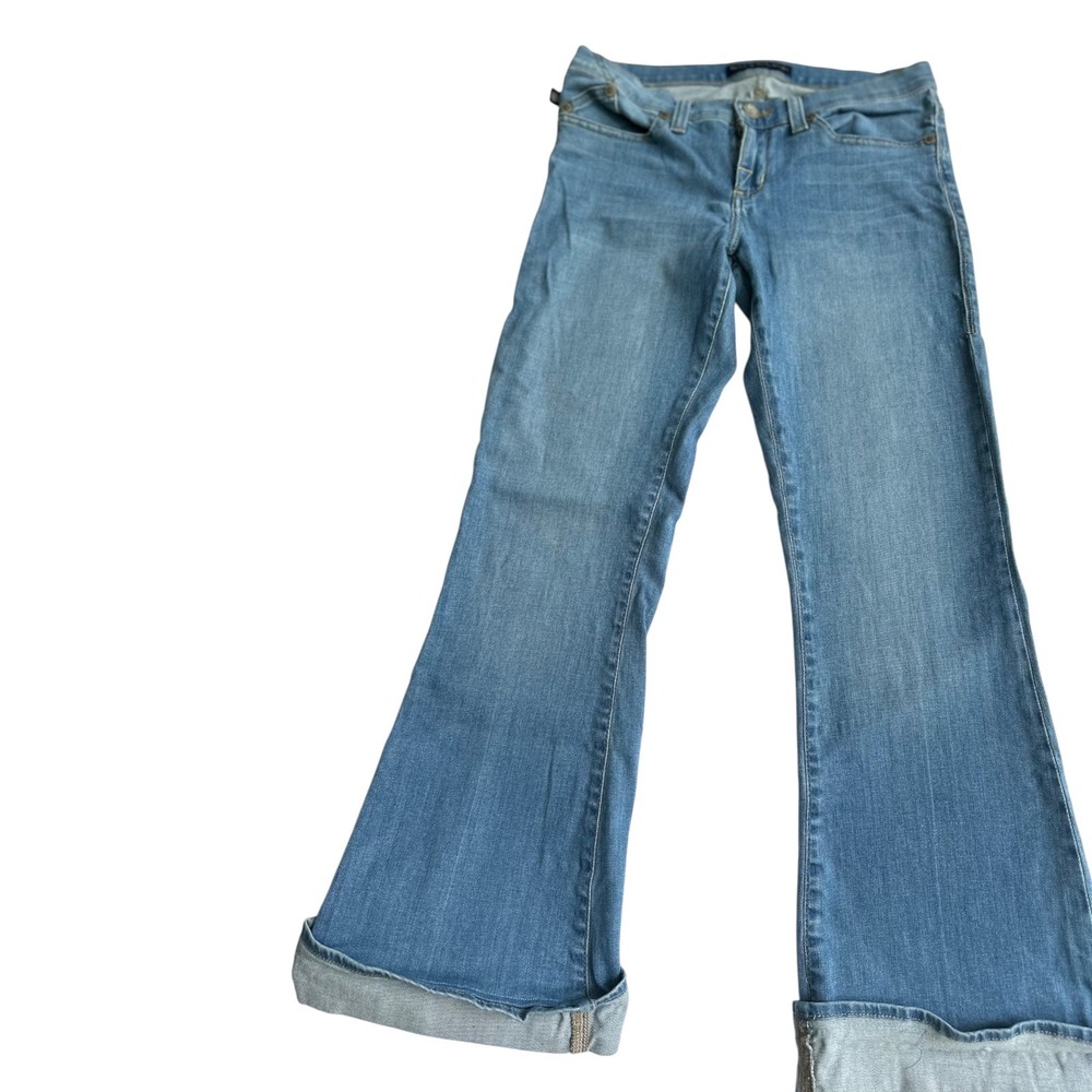 ock & Republic Womens [SIZE] Y2K Light‎ Wash Flare Jeans Wing Logo Cuffed